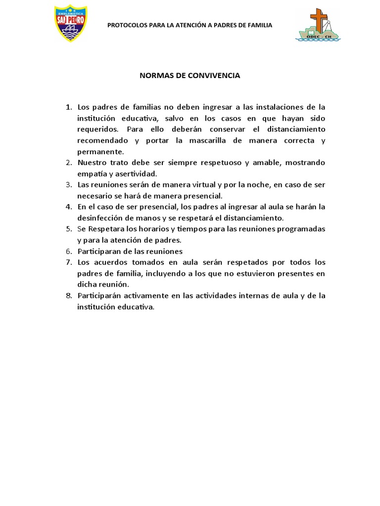 Normas de Convivencia Familiar y Escolar | PDF | Salud y bienestar ...