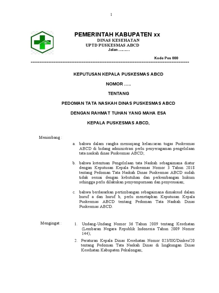 Contoh - SK - Pedoman Tata - Naskah | PDF