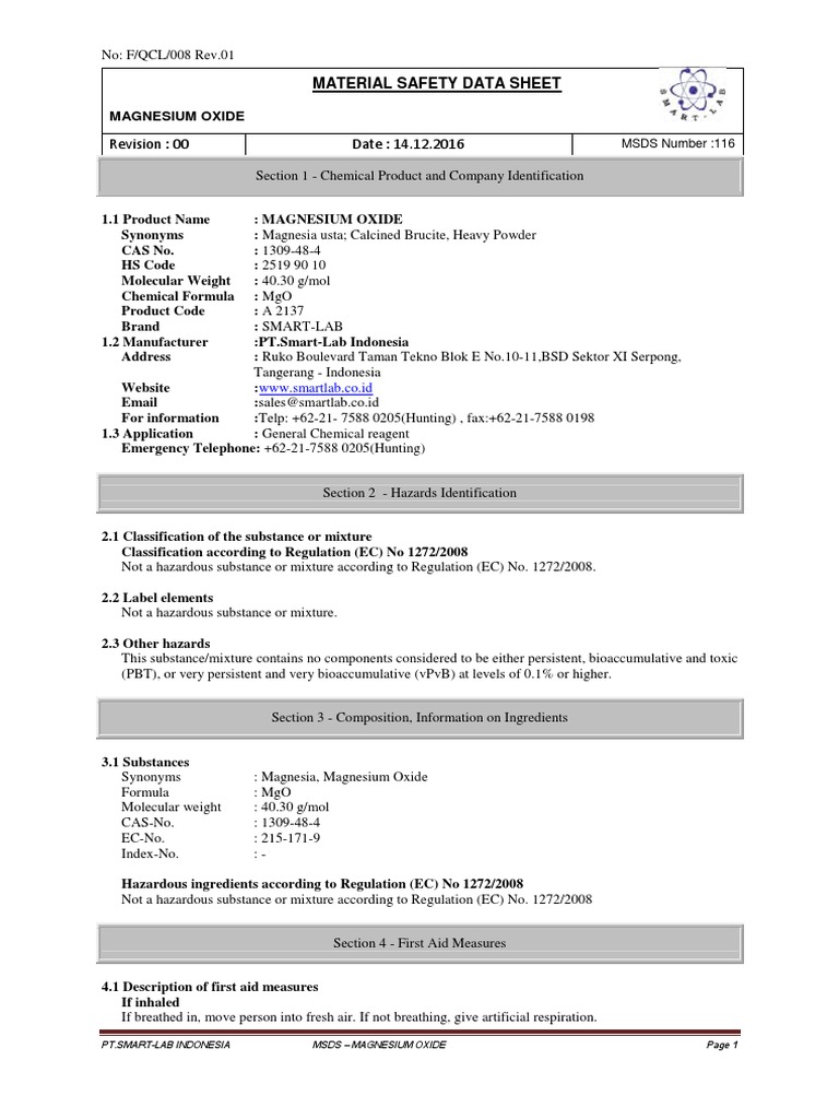 MSDS_MAGNESIUM_OXIDE bhs inggris PDF Dangerous Goods Toxicity