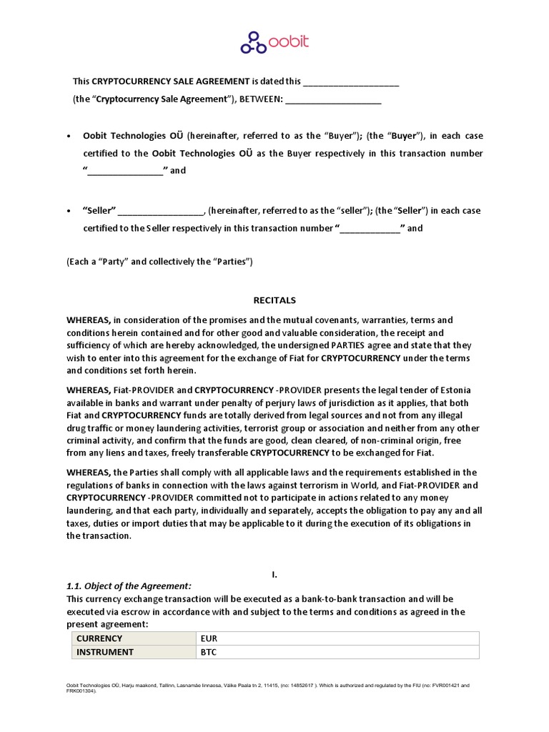 Otc - Sale Agreement Tc-btc-2022 | PDF | Cryptocurrency | Private Law