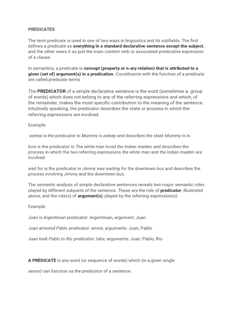 Understanding Linguistic Predicates | PDF | Language Arts & Discipline
