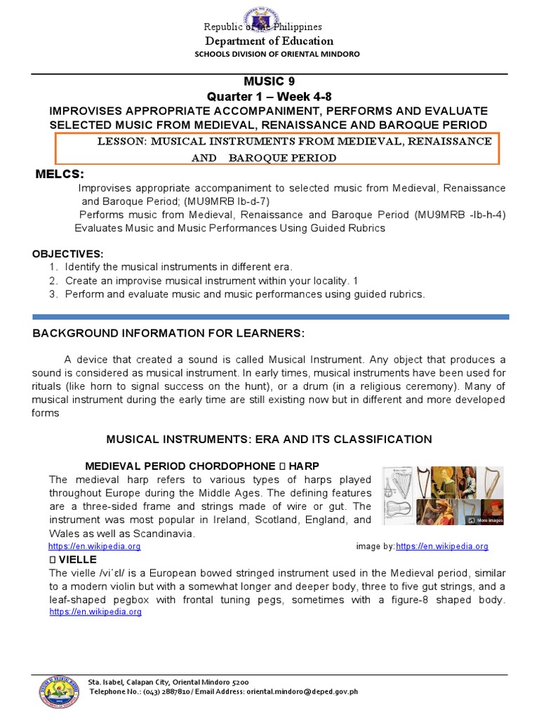 Music 9 - First Quarter, Week 4-8 | PDF | Musical Instruments | String ...