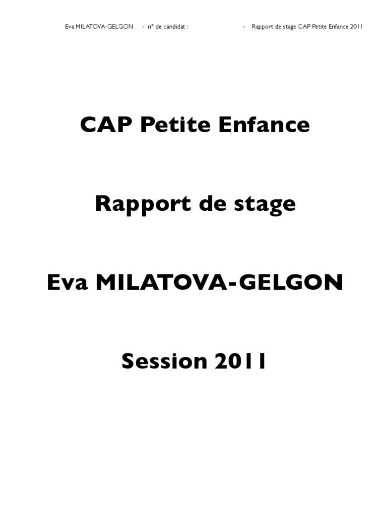 Introduction Rapport De Stage Cap Petite Enfance Stage CAP Petite Enfance 19 Avril | PDF | Repas | Écoles