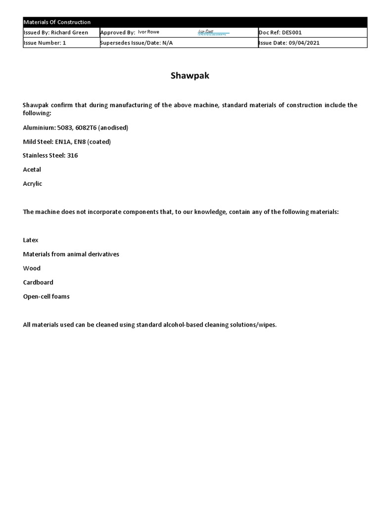 DES001 Materials of Construction | PDF