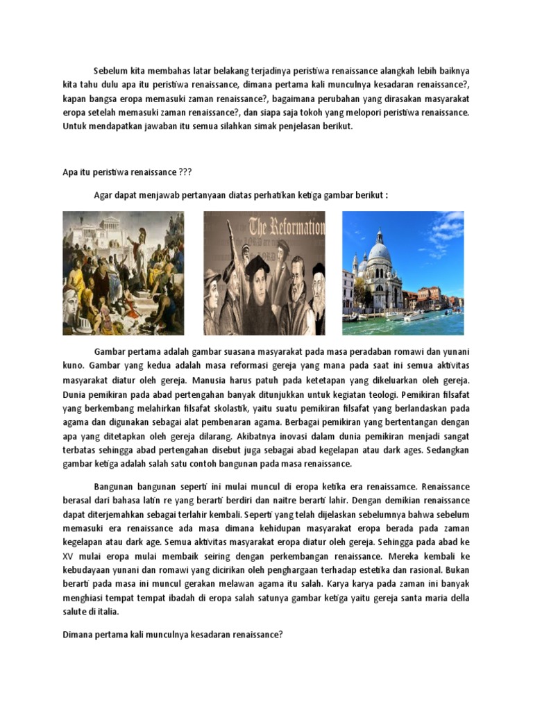 Mengulas Latar Belakang dan Konsep Renaissance di Eropa PDF