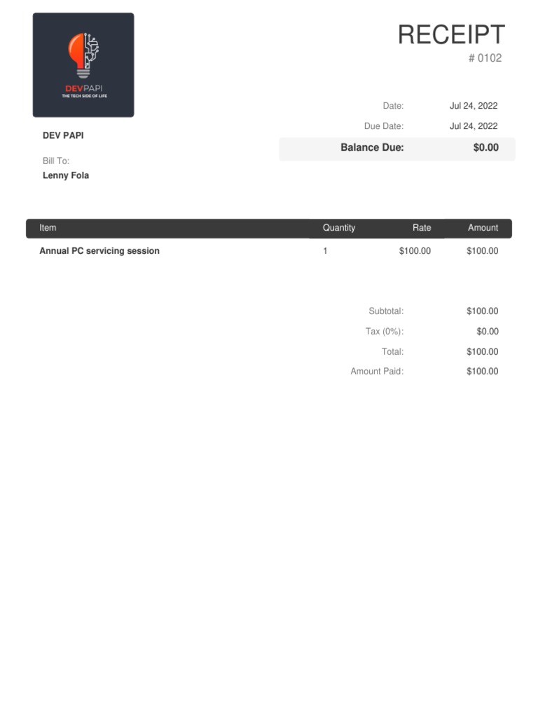 Annual PC Servicing Receipt | PDF