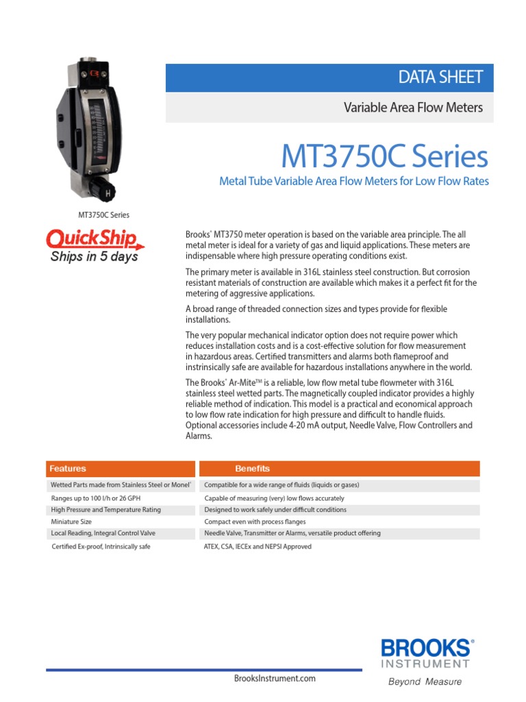 Variable Area Flow Meter Data Sheet mt3750 en | PDF | Flow Measurement ...