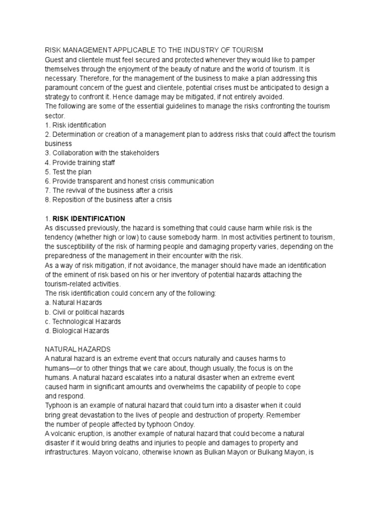 Risk Management Strategies in Tourism | PDF | Hazards | Risk