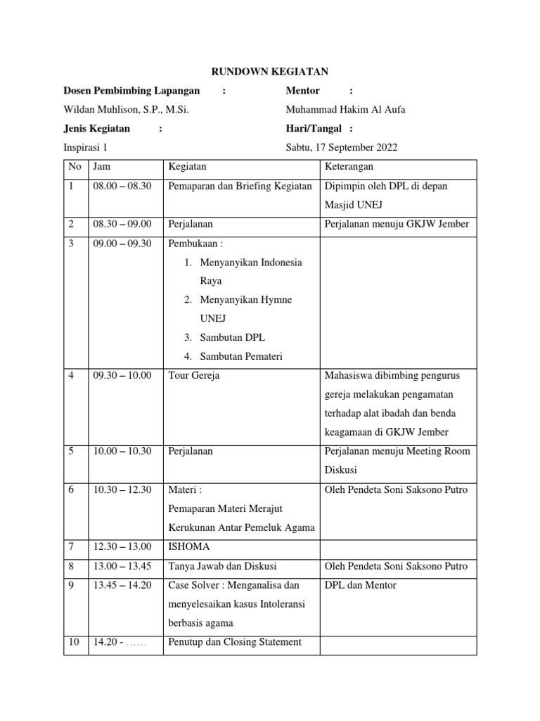 Rundown Kegiatan | PDF