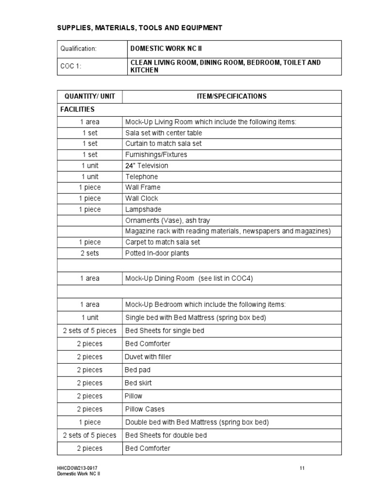 Domestic Work NC II | PDF | Bed | Salad