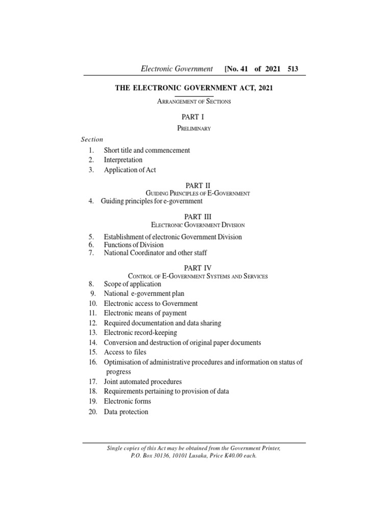 Act No. 41 OF 2021, THE ELECTRONIC GOVERNMENT ACT, 2021 0 PDF E