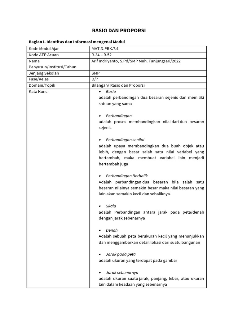 Modul Pembelajaran Rasio dan Proporsi | PDF