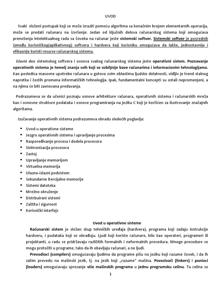 Definicija I Funkcije Operativnog Sistema Pitanja I Odgovori PDF