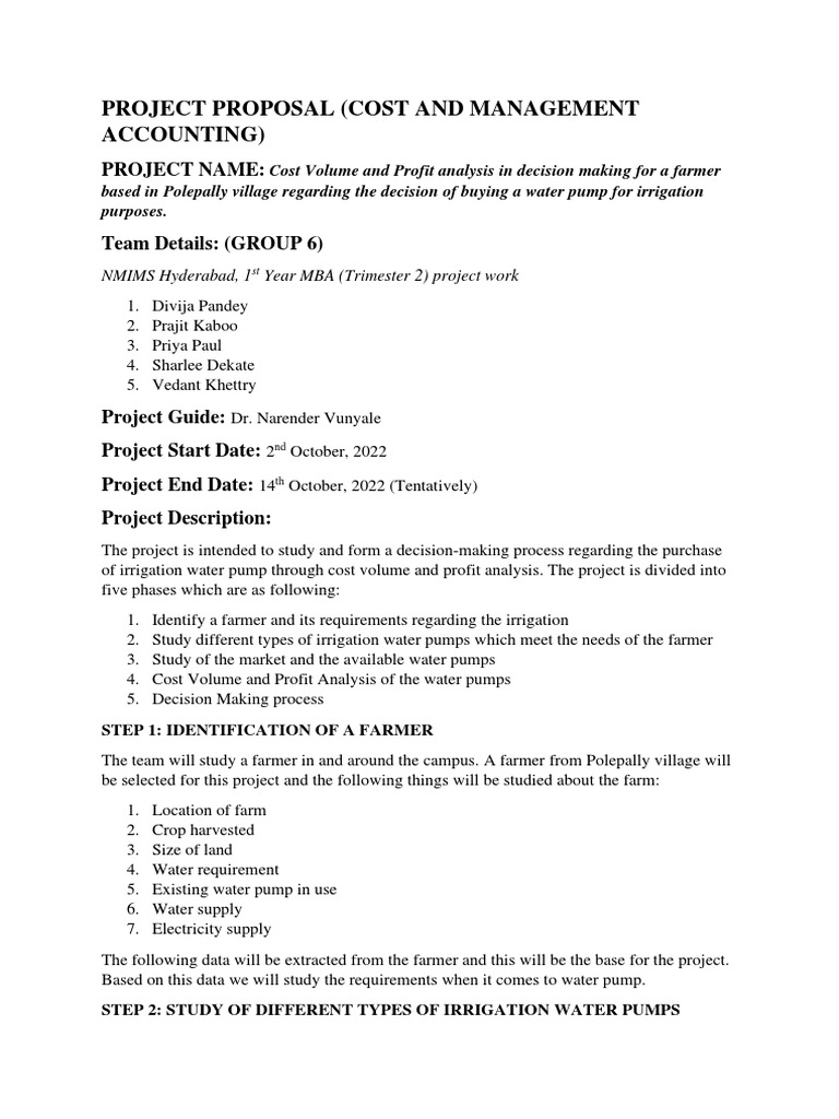 Project Proposal Cma PDF Pump Irrigation