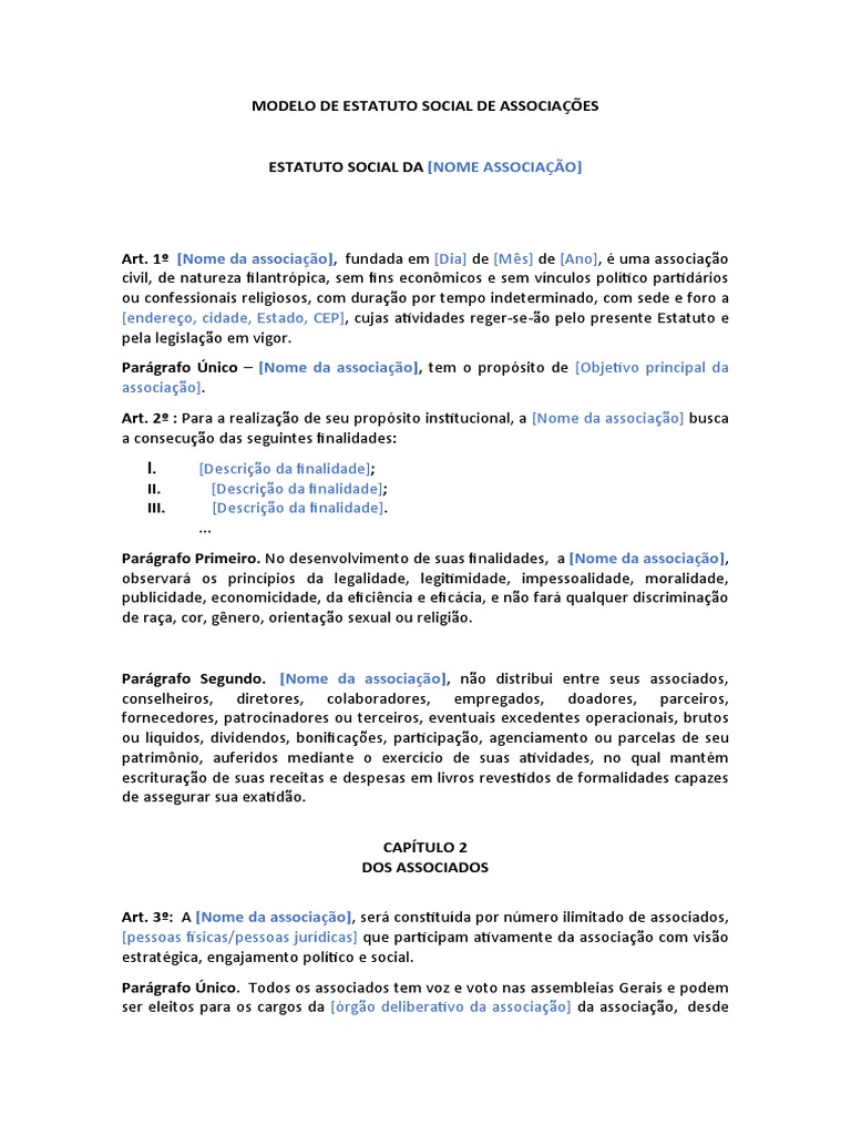 Modelo de Estatuto Social de Associações | PDF | Contabilidade | Justiça
