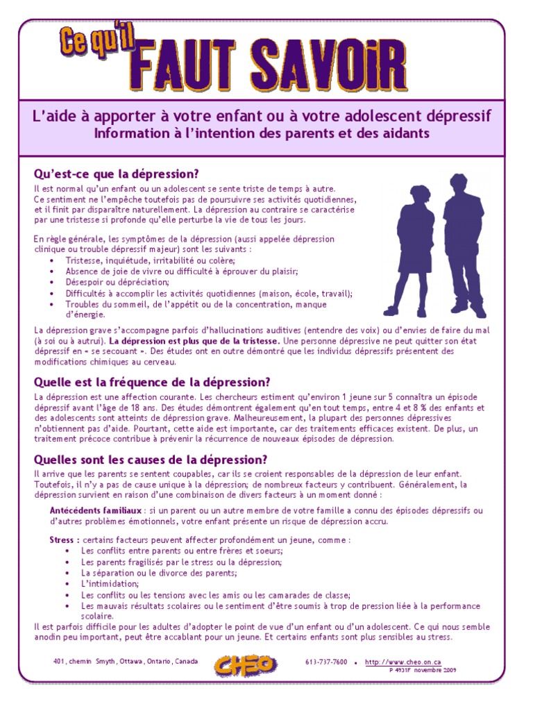 Comprendre la dépression chez les jeunes | PDF | Dépression ...