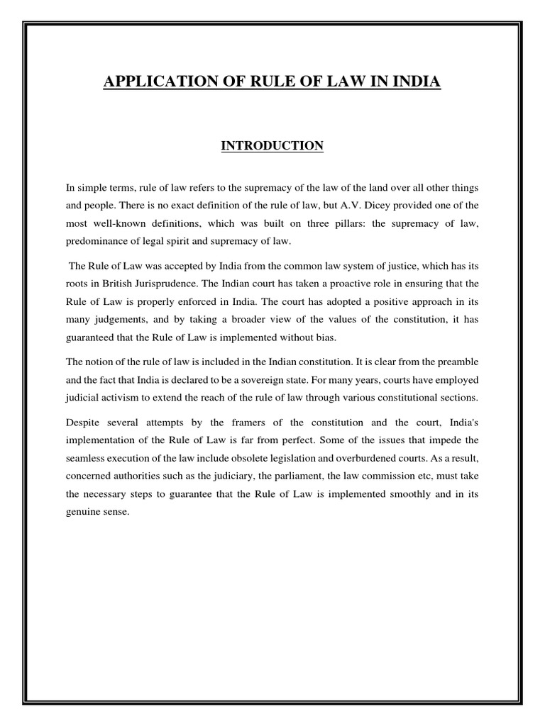 Kunal, Rule of Law in India PDF Rule Of Law Constitution
