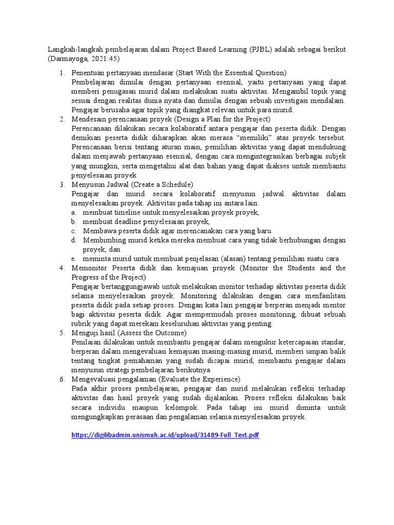 Langkah Langkah Pembelajaran Pjbl Pdf