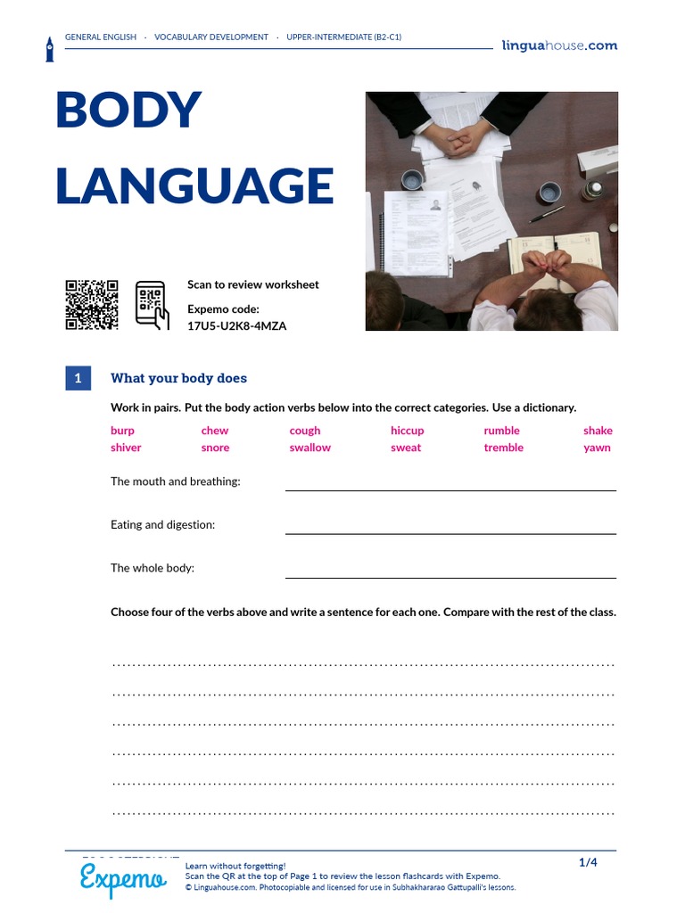 Body Language worksheet 7 key PDF