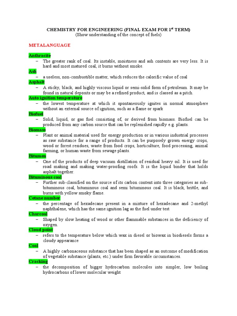 Chemistry of Fuels for Engineers | PDF | Fuels | Petroleum
