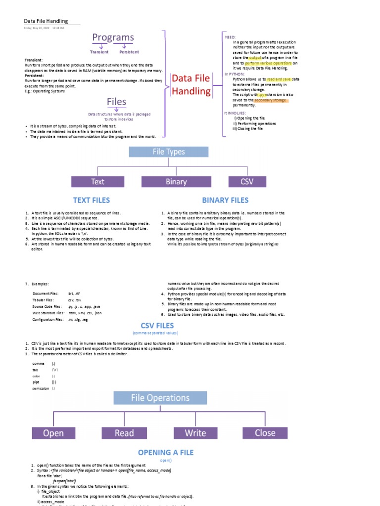 Chapter4 Data File Handling (Notes) PDF Comma Separated Values