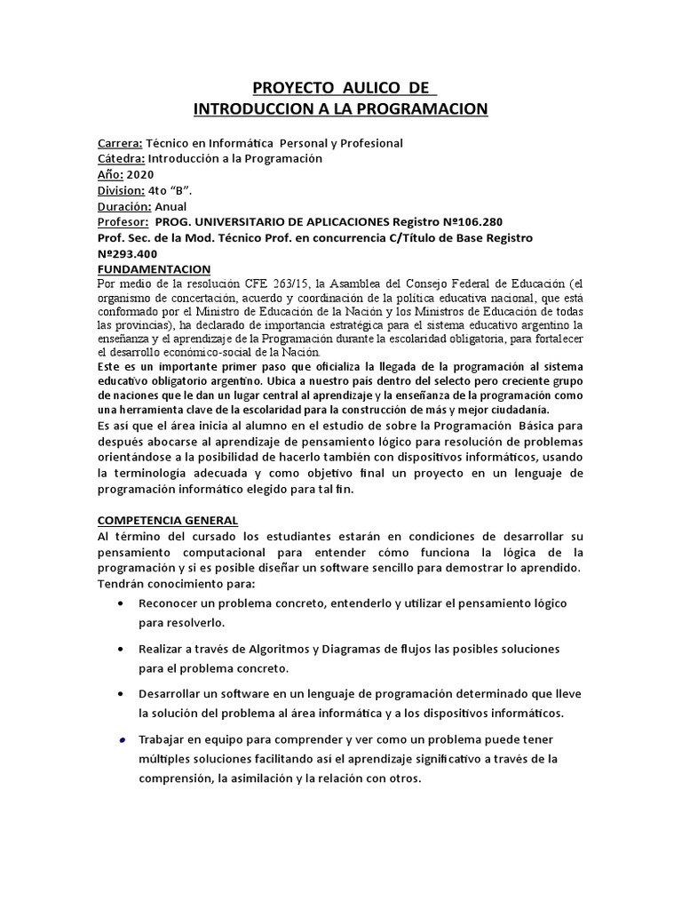 Proyecto de Introducción a la Programación | PDF | Algoritmos ...