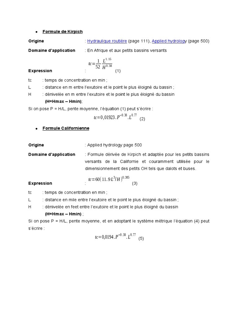 Formule de Kirpich et applications hydrologiques | PDF | Débit ...