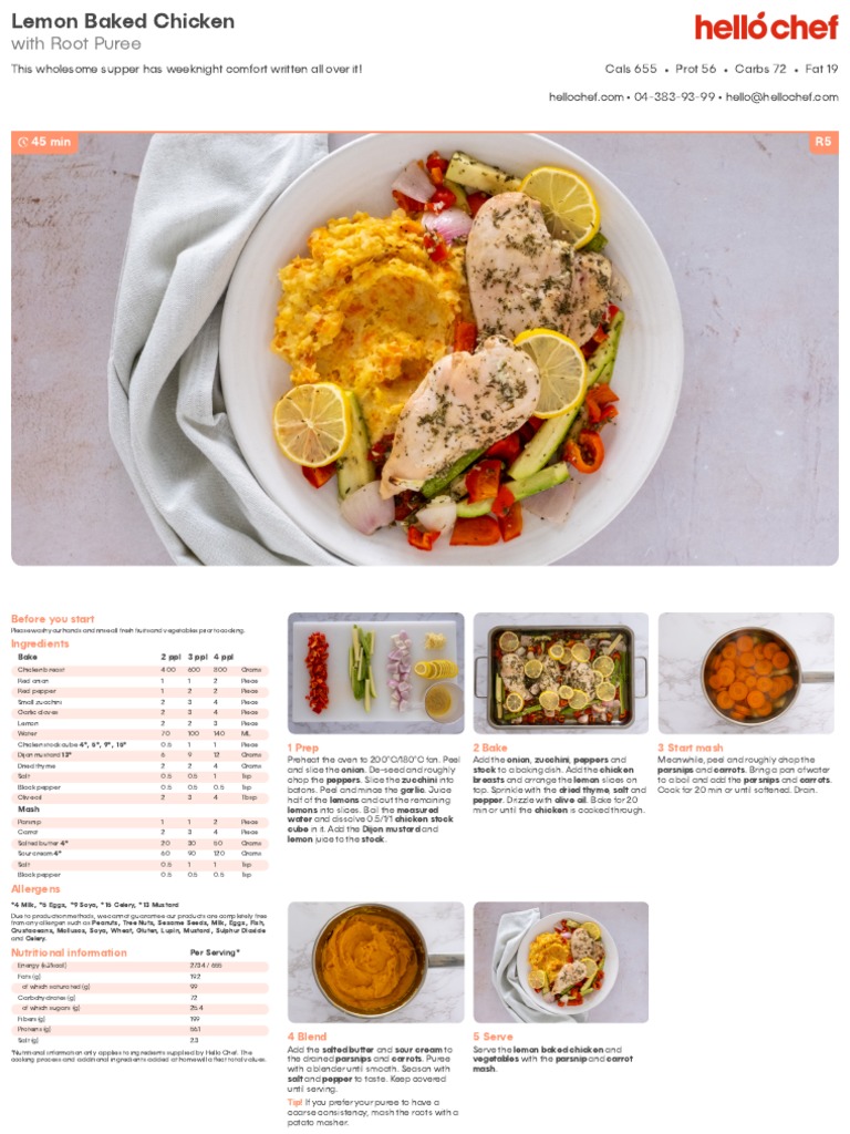 Lemon Baked Chicken With Root Puree PDF Mustard (Condiment) Soybean