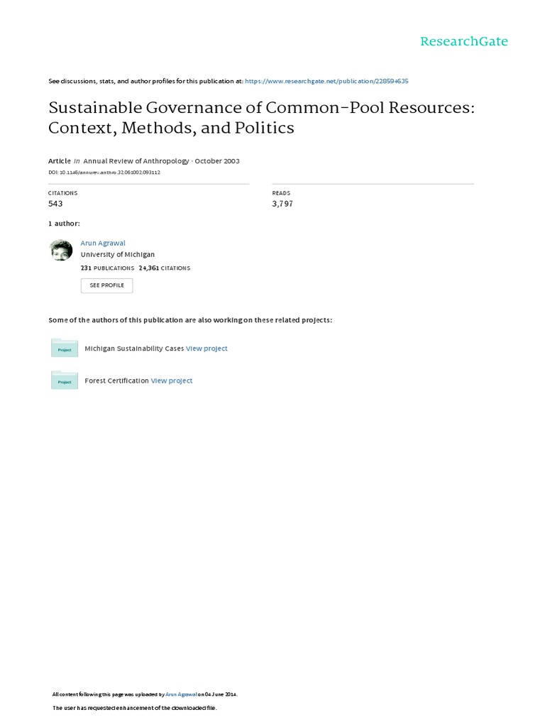 Sustainable governance of common pool resources co pdf