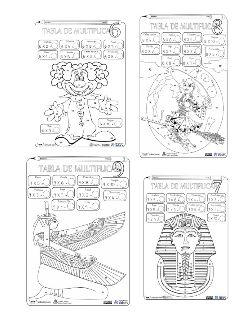 Tablas de Multiplicar Colorear | PDF