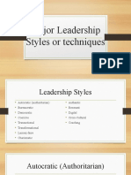 Major Leadership Styles or Techniques