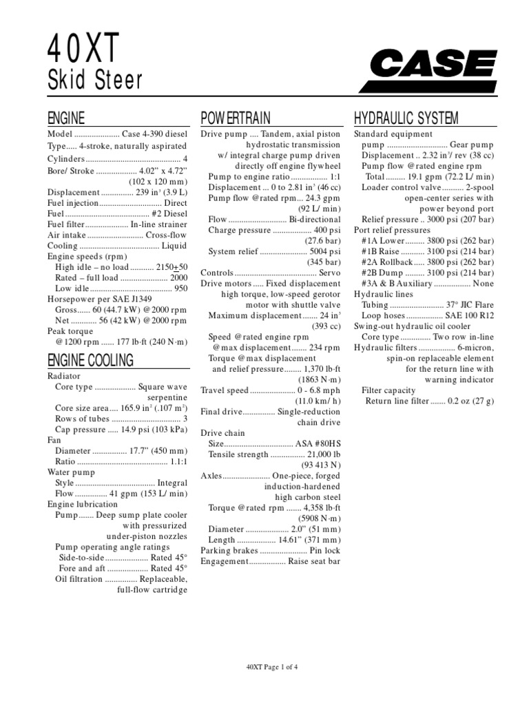 Case 40 XT Skid Steer | PDF | Horsepower | Pump
