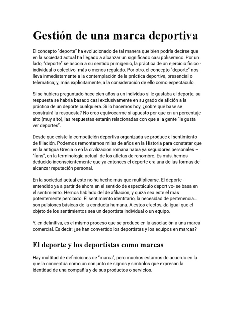 Gesti n de una marca deportiva pdf marca deportes