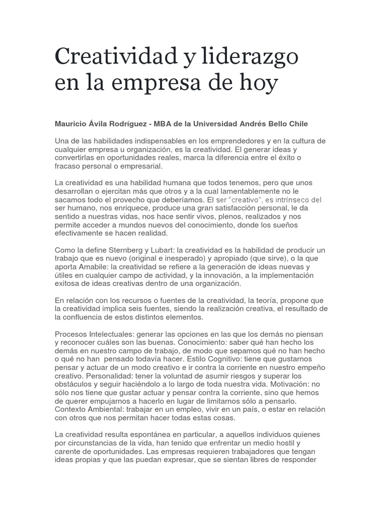 Creatividad y Liderazgo en La Empresa de Hoy | PDF | Negocios ...