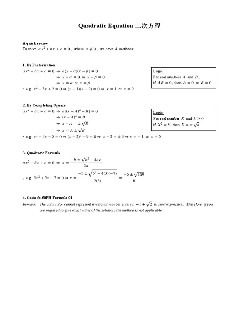 Solving Quadratic Equations Methods | PDF | Quadratic Equation | Equations