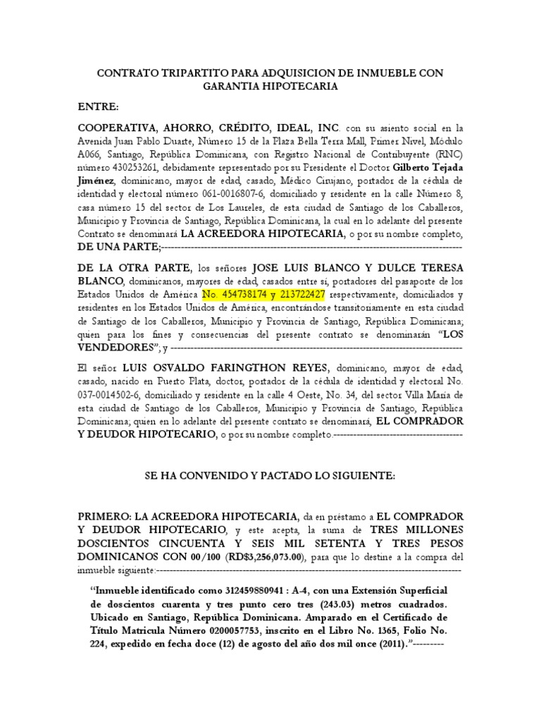 Contrato Tripartito de Hipoteca | PDF | Pagos | Ley de hipotecas