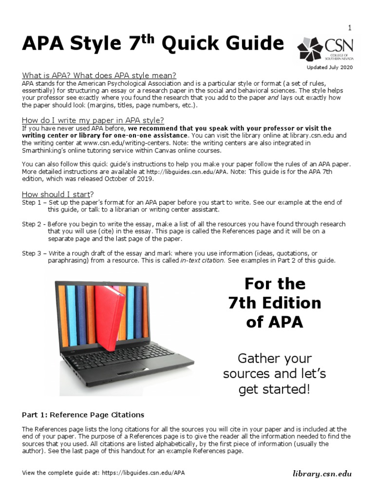 APA Style 7th Edition Quick Guide | PDF | Social Science