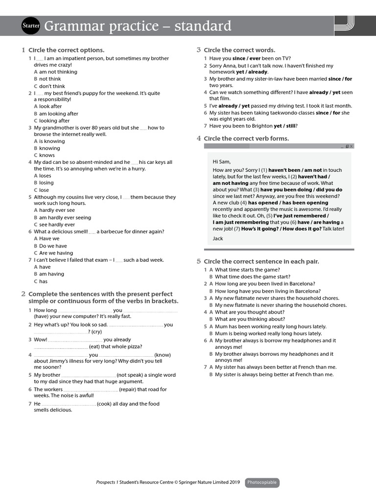 PR1 U0S Grammar Practice Standard | PDF