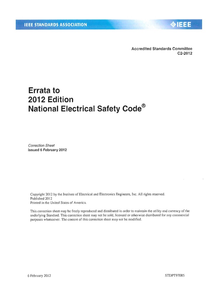 IEEE C2 National Electrical Safety Code Correction Sheet 2012