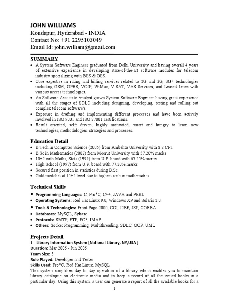 Telecom Software Engineer Profile | PDF | Computing | Software