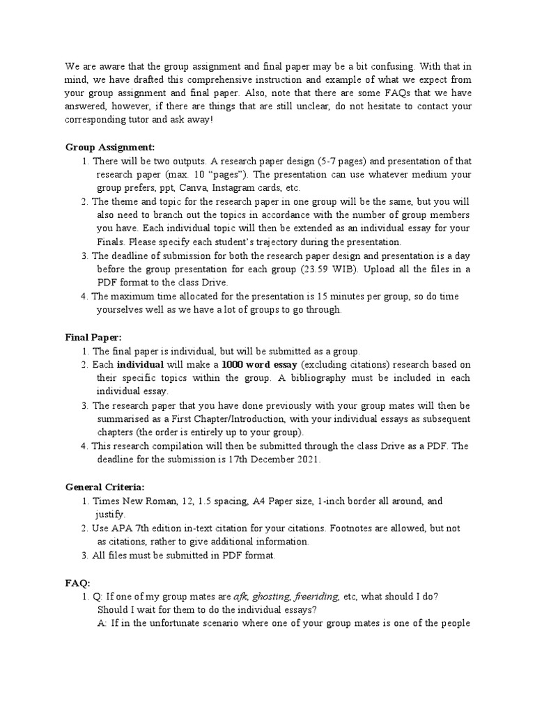 Group and Final Assignment - Guide and Template | PDF