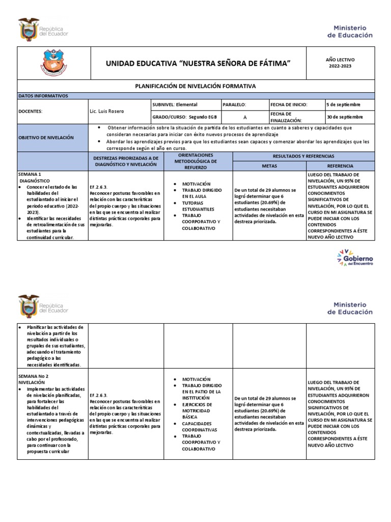 Plan de Nivelación para Segundo Grado | PDF | Teoría de la educación ...