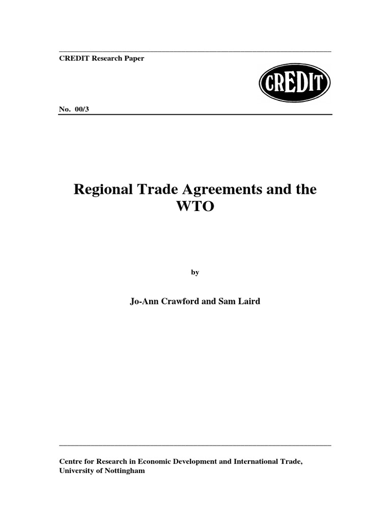 Regional Trade Agreements and The WTO CREDIT Research Paper PDF