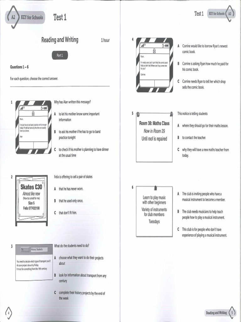 Test 1 (Exam) A2 Key (Richmond) | PDF