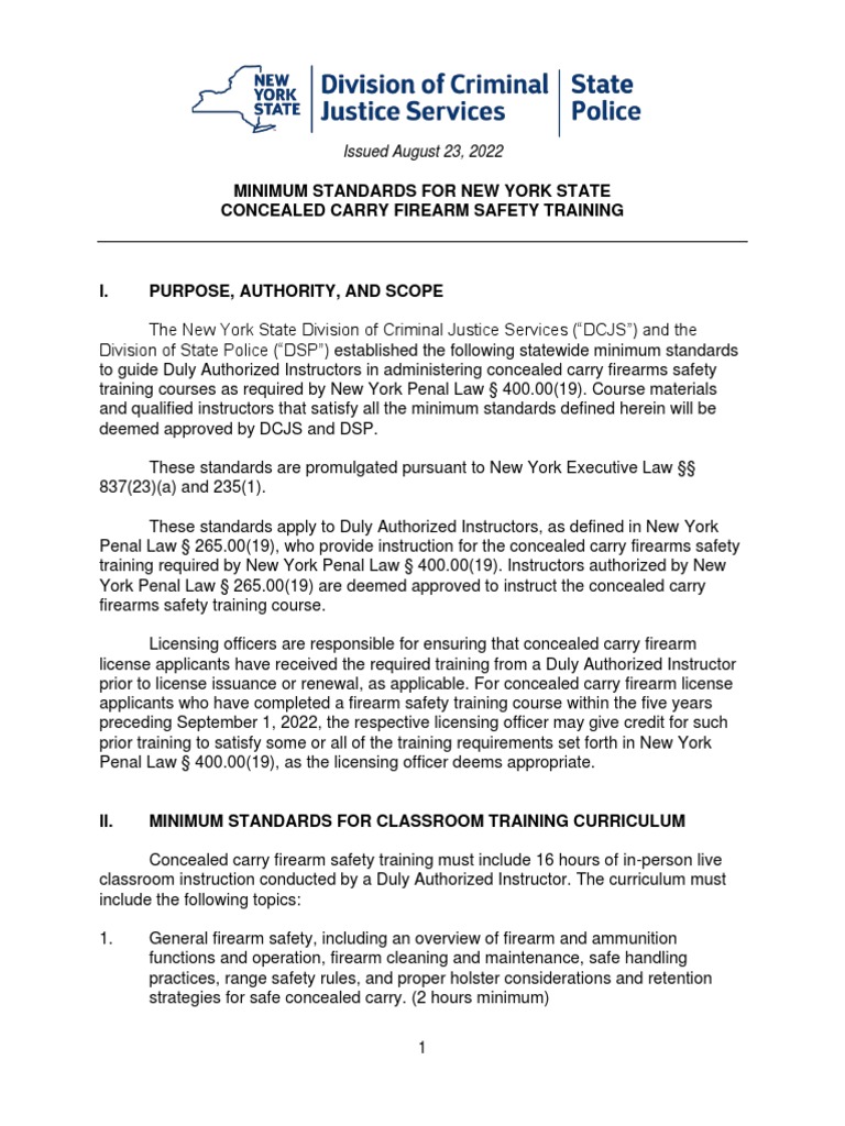 Minimum Standards For New York State Concealed Carry Firearm Safety
