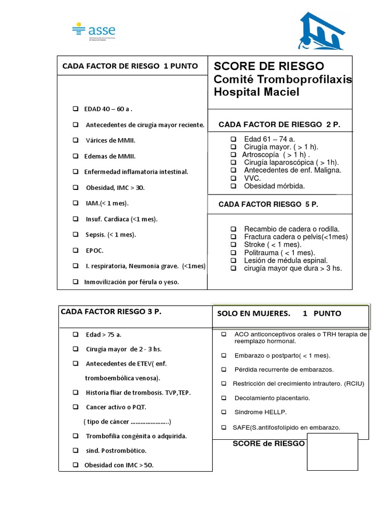 Cada Factor de Riesgo 1 Punto | PDF | Medicina CLINICA | Especialidades ...