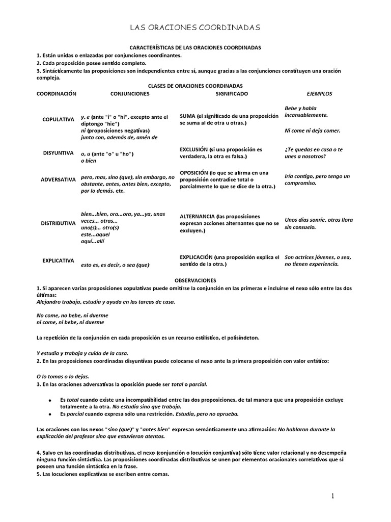 Tipos y características de oraciones coordinadas | PDF | Oración ...