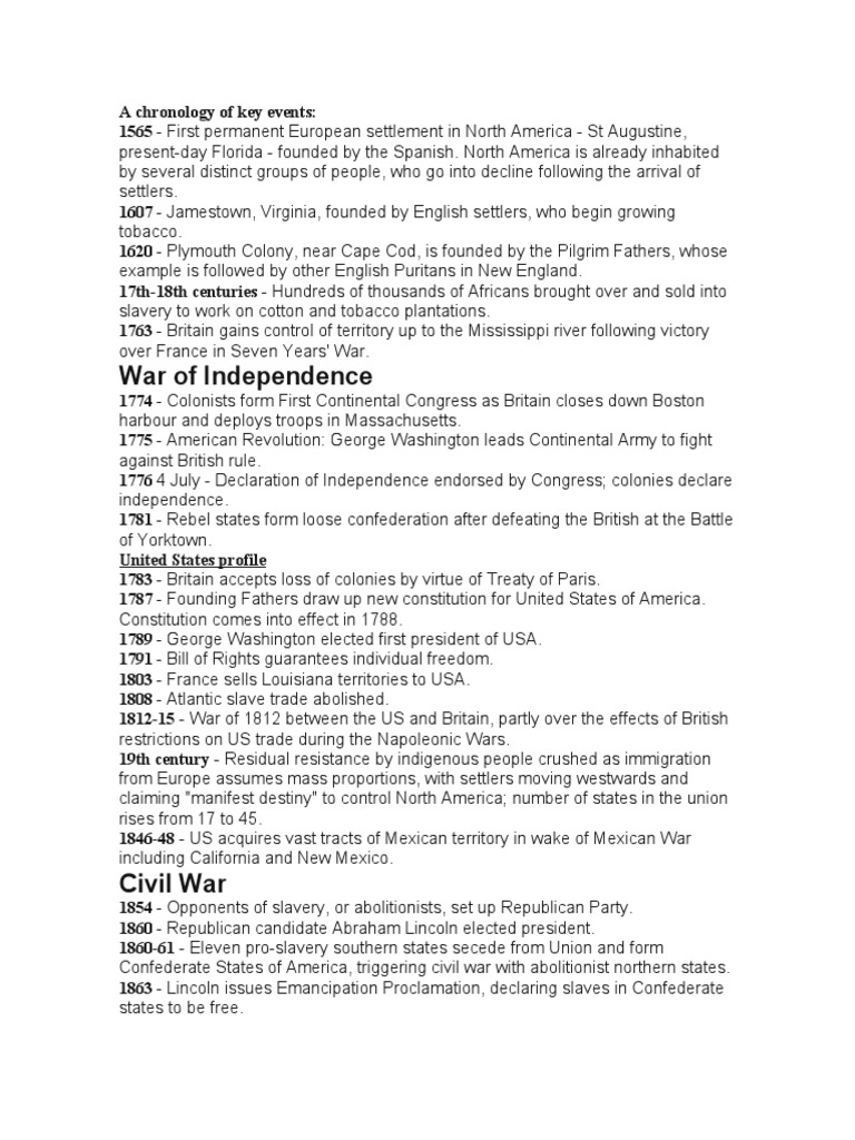 A chronology of key events- American History | PDF | The United States | Thirteen Colonies