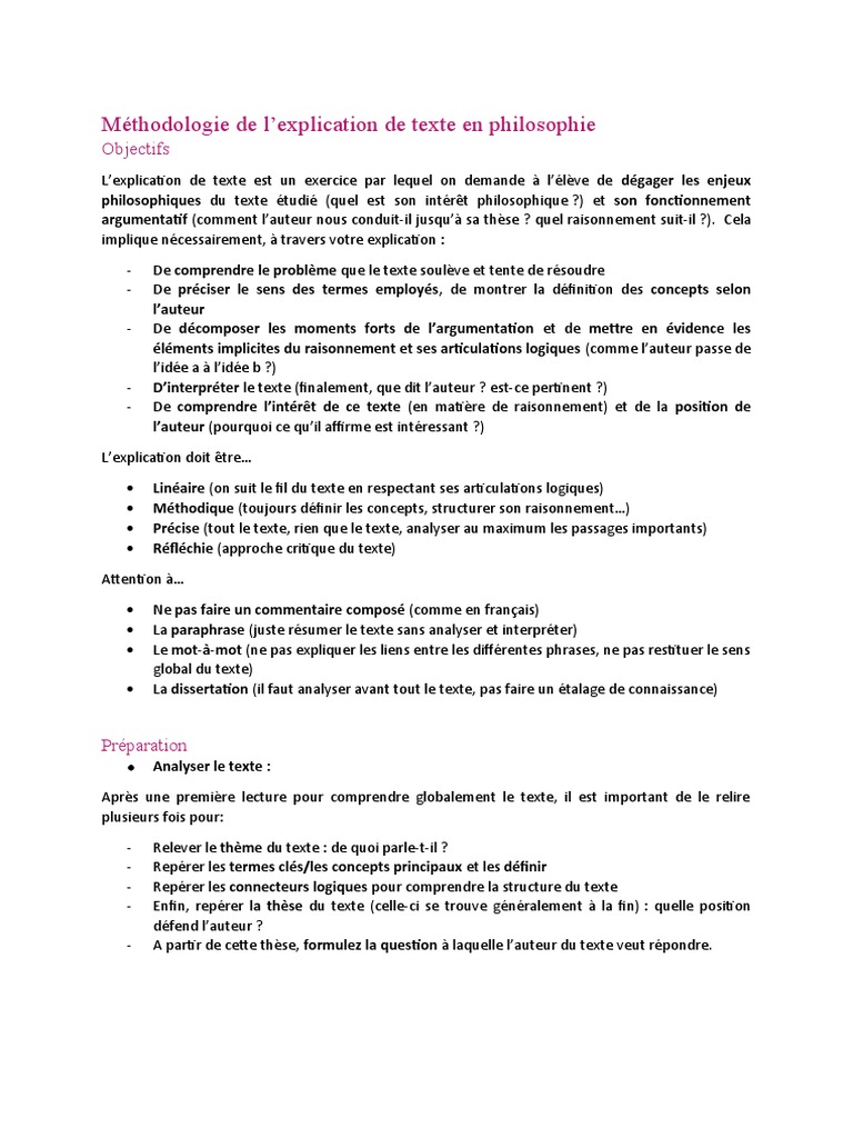 Fiche Explication de Texte Philo | PDF