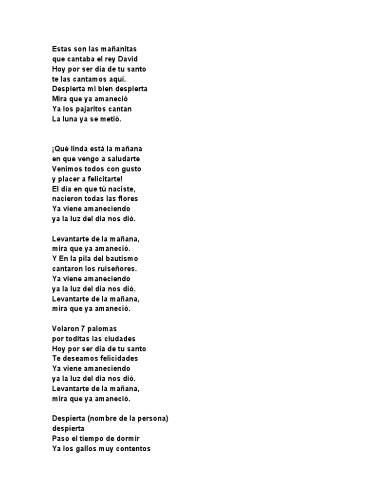 Letra de Las Mañanitas PDF